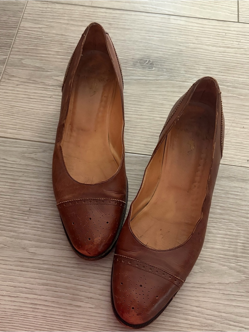 Ralph Lauren Classic Brown Leather Wood Sole Flats